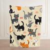 Adorable Cartoon Cat Pattern Flannel Blanket, Soft Beige Throw with Playful Feline Doodles and Accessories, Machine Washable Hom