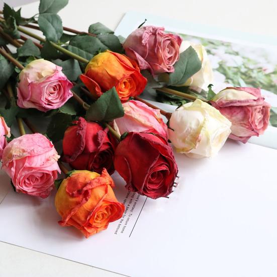 Simulation Flower Vibrant Color Thicker Petals Non-Withering Realistic Looking Bent Freely Decorative Fine Texture Single Branch Artificial Rose