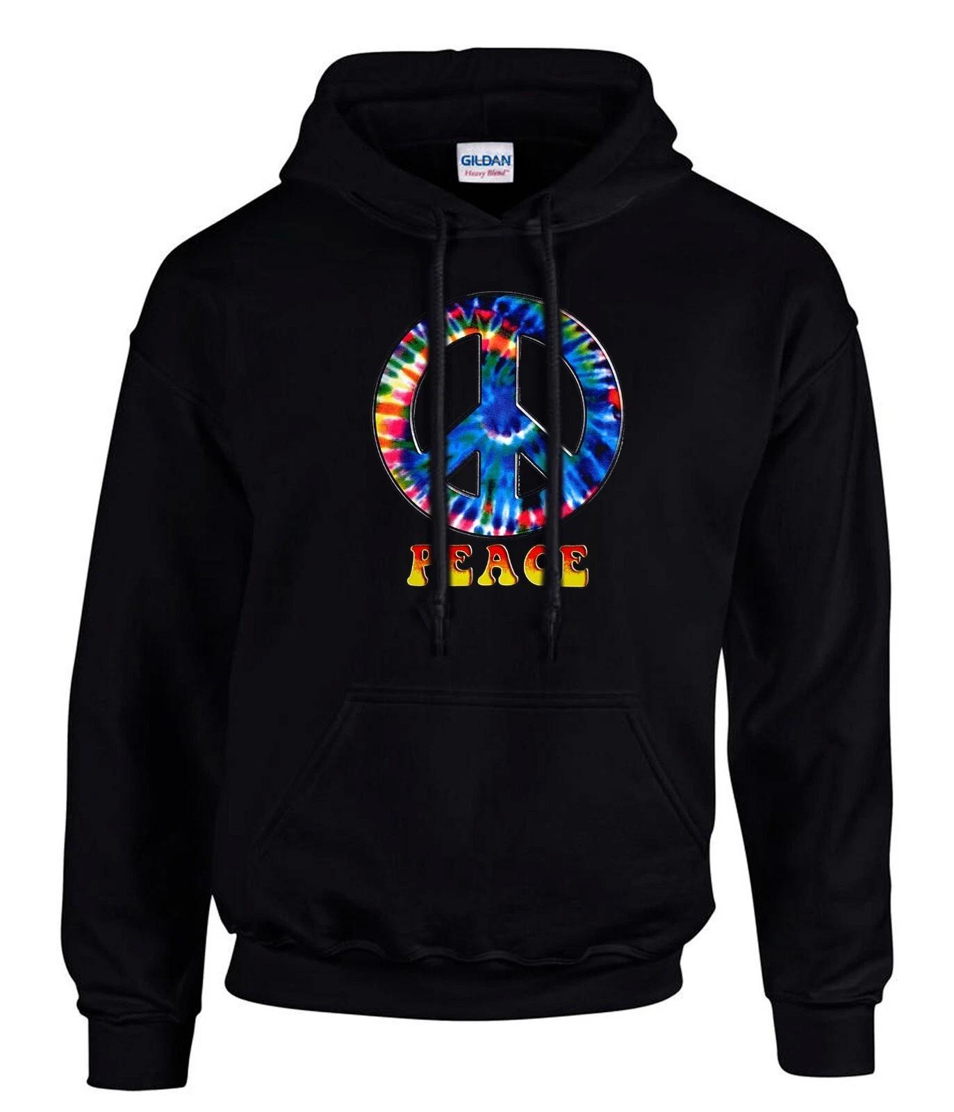 Peace 70s Tie-Dye Batik Black Hoodies Pullover -3454-SW S