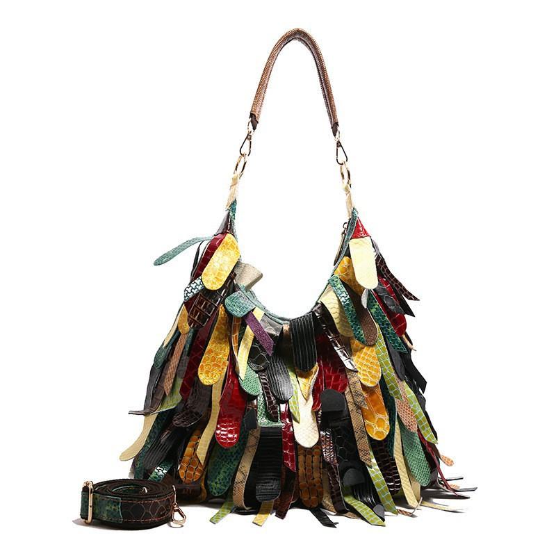 

Niche Design Large Capacity Armpit Shoulder Bag Female Personality Indian Style Tassel Commuting Cross-body зелений