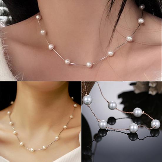Women's Sweet Romantic Faux Pearl Choker Pendant Chain Short Necklace Jewelry
