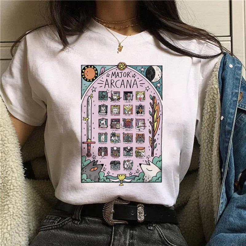 Tarot Cat Print Tshirt Summer Fashion Casual Womens Top Retro Style Graphic T Shirts  Tops  Harajuku  Aesthetic Clothes
