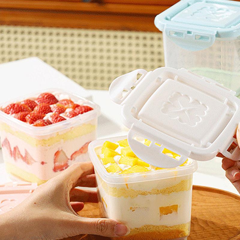 Reusable Dessert Box With Lid Transparent Square Cake Container Ice Cream Sealed Jar Refrigerator Fruit Vegetable Fresh Box