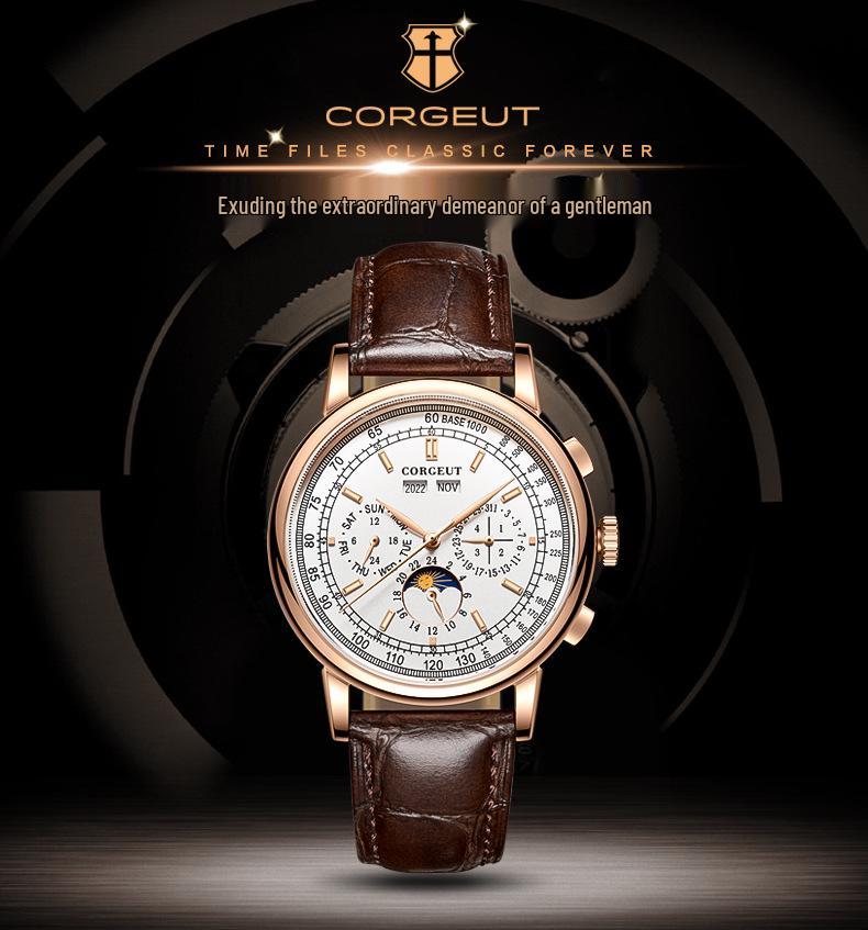 Men's Multifunctional Genuine Leather Automatic Mechanical Watch