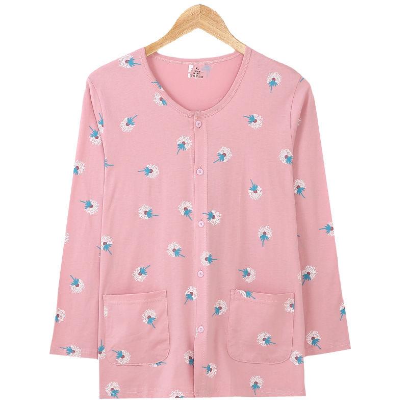 Bavlněné noční prádlo dámské jarní podzimní kardigan s dlouhým rukávem volné nadměrné bavlněné domácí oblečení top halenky košile