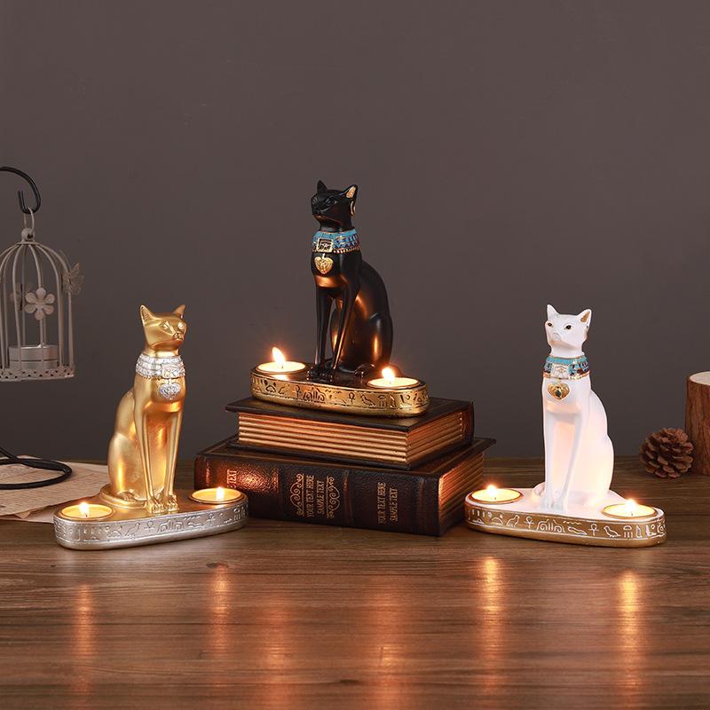 Egyptian Cat Resin Decorative Candlestick OrnamentHome Dining Room Atmosphere Candlestick Decoration