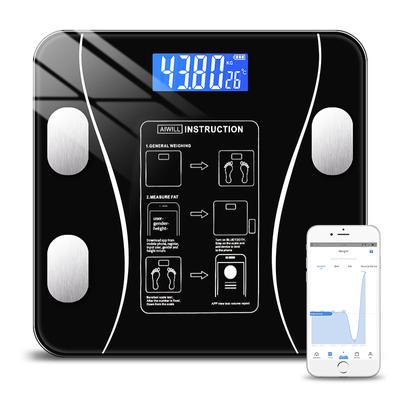 Intelligente Badezimmerwaage, Bluetooth, Körperfett, elektronische Waage, BMI, Körperzusammensetzungsanalysator, Wasserbalance, digitale Bodenwaage
