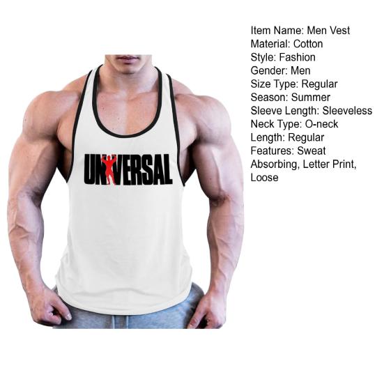 O-Neck Sleeveless Men Vest Breathable Summer Letter Print Fitness Vest Top Sportwear