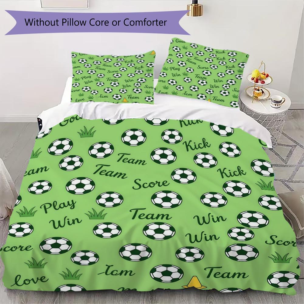 Green Field Soccer Pattern Bedding Uilt Set Uilt Cover Pillowcase Home Decoration Birthday Gift (1 * Duvet Cover + 2 * Pillowcase Without Core)