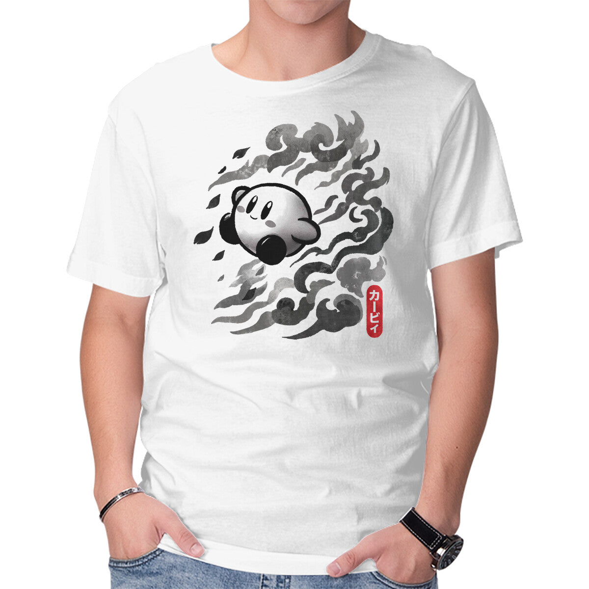 Unisex Crew Neck T-Shirt Sumi-E Puff Graphic Short Sleeve Casual Tee L