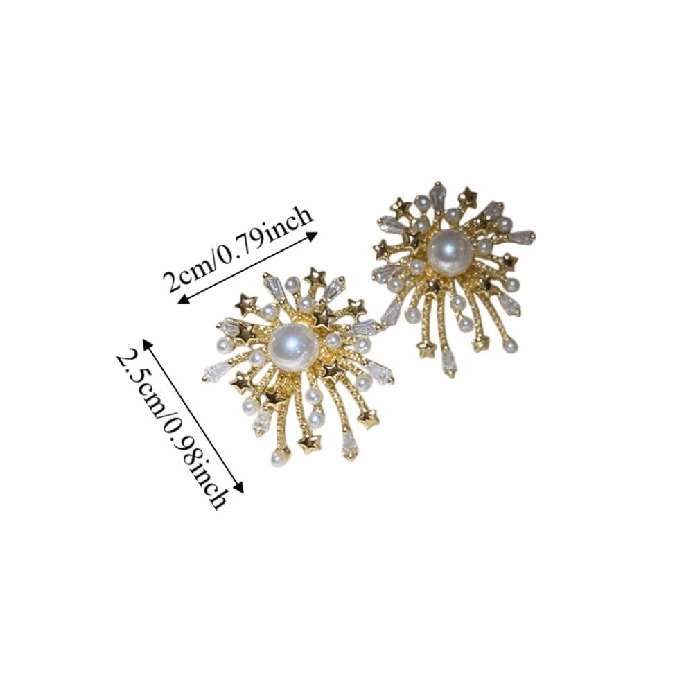 Elegant Sparkling Firework Earrings Pearl Like Dangling Korean Fashion Firework Starburst Ear Studs Zircon