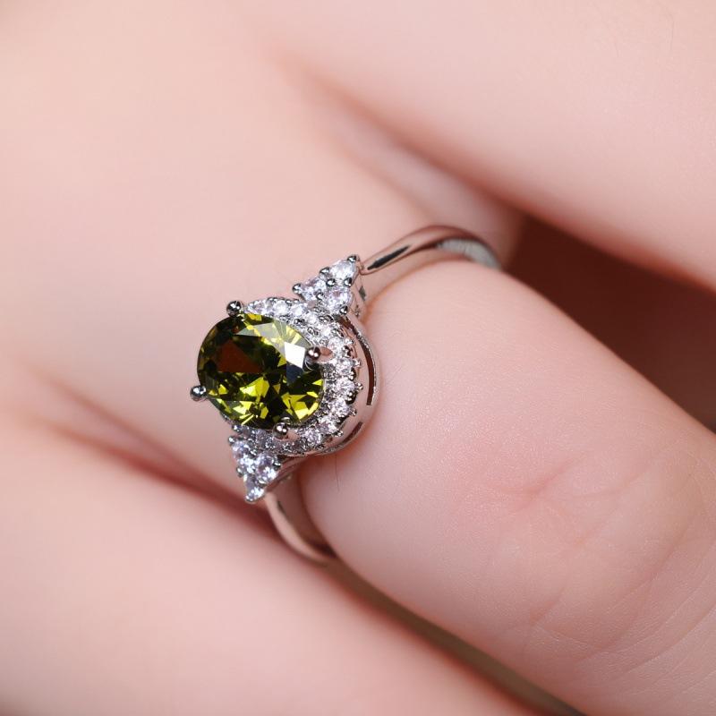 Wish inlaid zircon four-claw round ring, simple personality niche unique ring No. 5