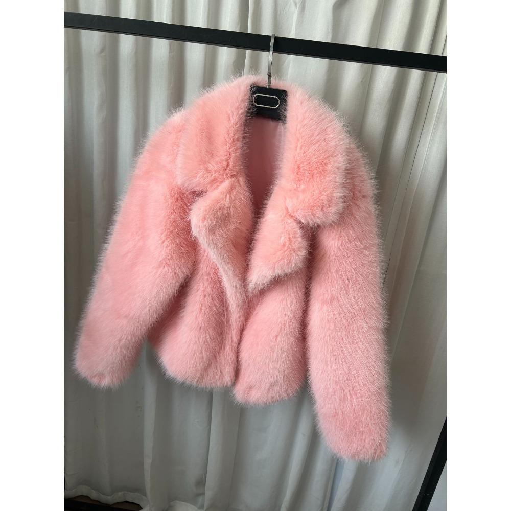 Women's Notched Lapel Long Sleeve Oversized Urban Style Faux Fur Coat Jacket