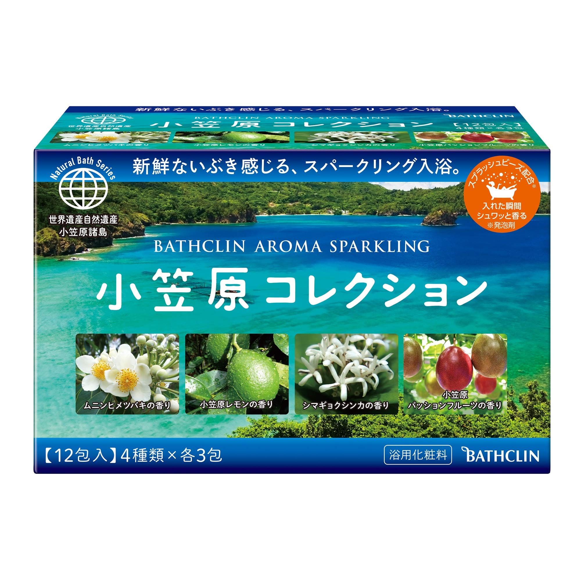 

Bathclin Aroma Sparkling Bath Ogasawara 4 Scents x 3 Packets Foaming Type Salts, Collection, (12 Packets), [Individually Wrapped]