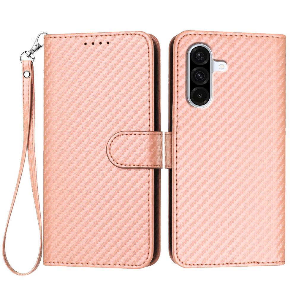 For Samsung Galaxy A36 5G Wallet Case with Strap Carbon Fiber Texture Leather Mobile Cover