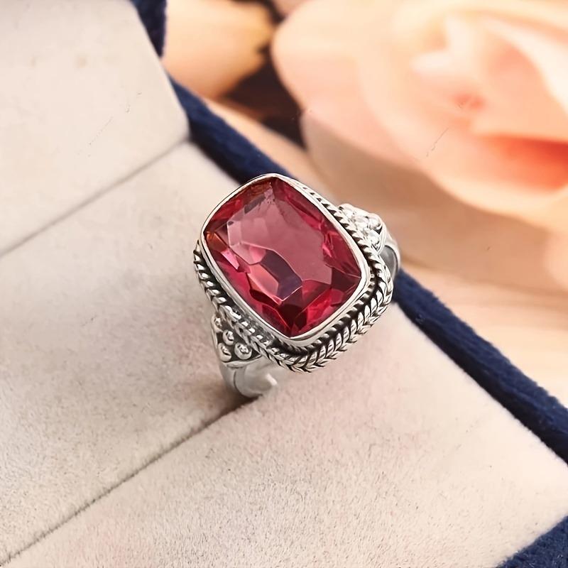 1 Pcs Retro  Rings For Women Aquamarine Birthstone Fine Filigree Pattern Cocktail Party Ring Wedding Banquet Fine Jewelry