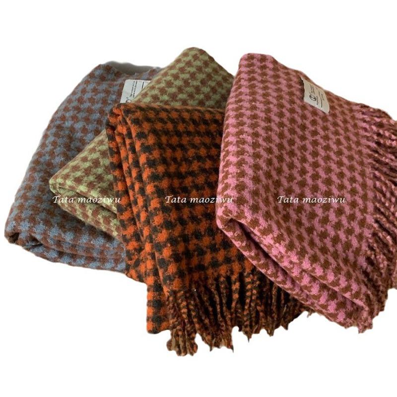 Retro plaid contrasting scarf women's winter warmth couple knitted scarf fringed shawl dual-purpose tide