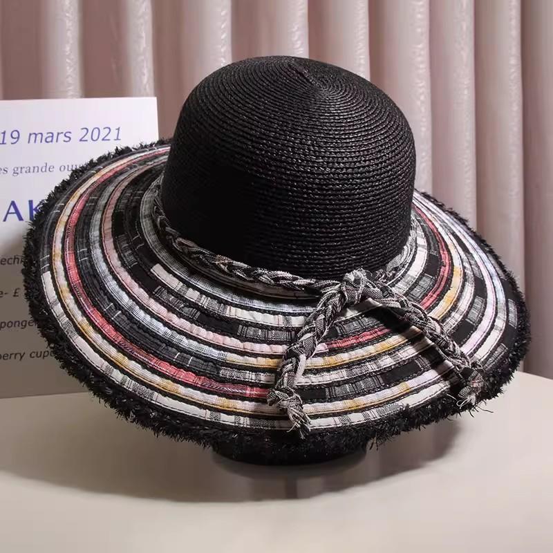 

Bohemian Hand Woven Rattan Check Pattern Fringed Beach Hat Women Summer Seaside Vacation Large Brimmed Sun Shade Hat 56-58CM чорний