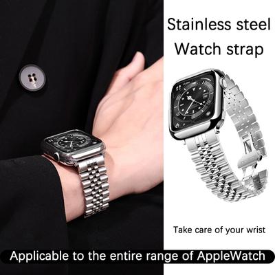 Watchband Stainless Steel Watchband for Apple Watch 6 5 4 3 2 Band Five Beads Luxury Metal Strap Bracelet For iWatch 6 5 Band 45mm 49mm