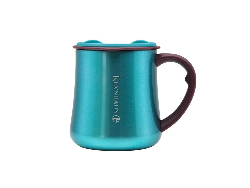 Kevnhaun Stainless Steel Mug with Lid, 330ml, Teal, Double Vacuum Walled, Sliding Lid for Drinking with the Lid On, Insulates Hot and Cold Drinks,