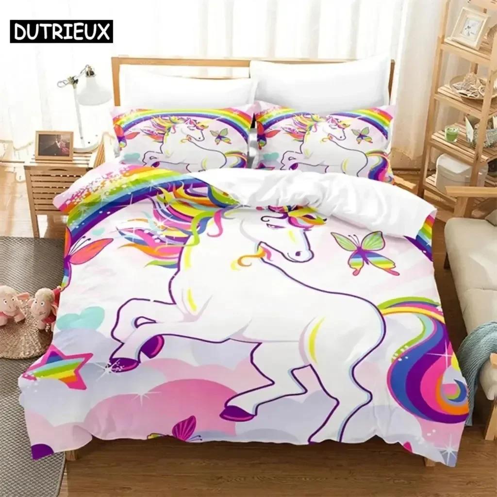 Luxury New 3D Print Pink Unicorn Queen Bedding Set Duvet Cover Set Bedding Digital Printing Bed Linen King Size Duvet Cover