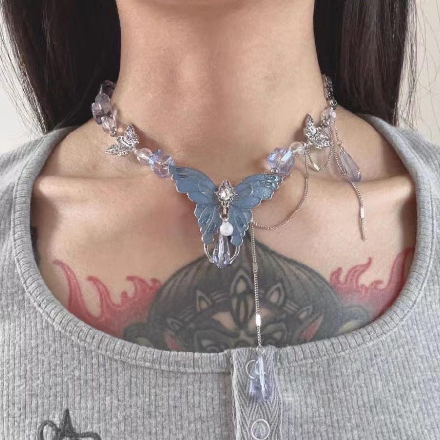 Retro Spicy Girl Butterfly Punk Leather Choker Necklace