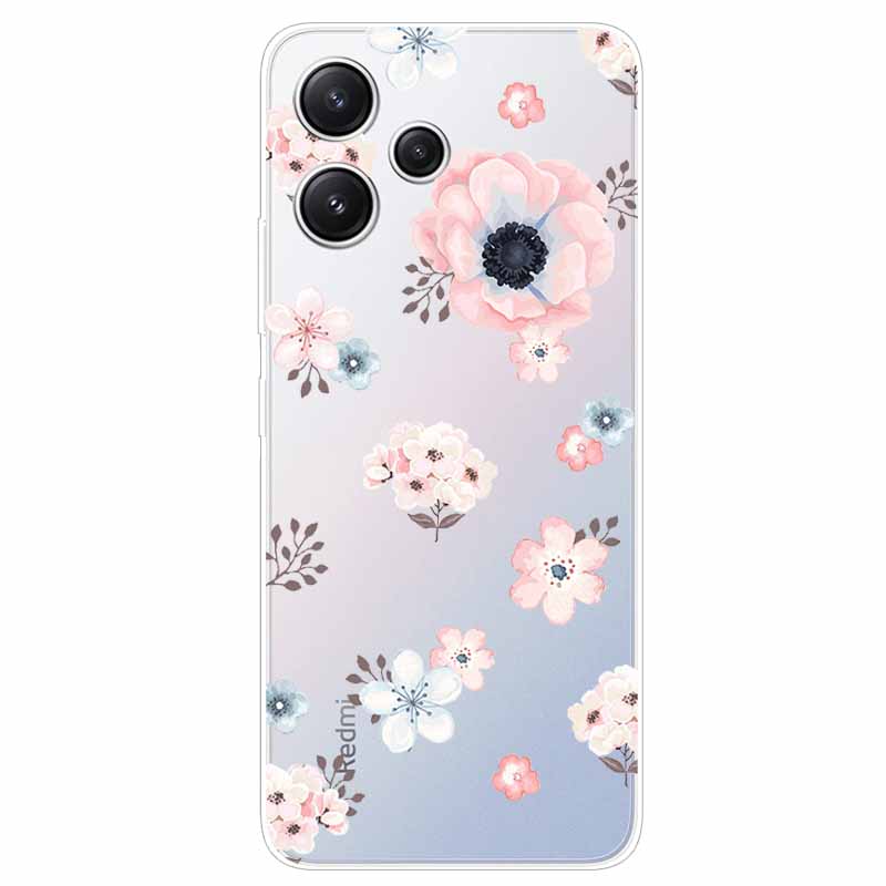 For Xiaomi Redmi 12 Case Flowers Clear TPU Silicon Funda Capa On for Redmi 12 4G / Redmi12 5G Soft Covers Transparent Coque Bags