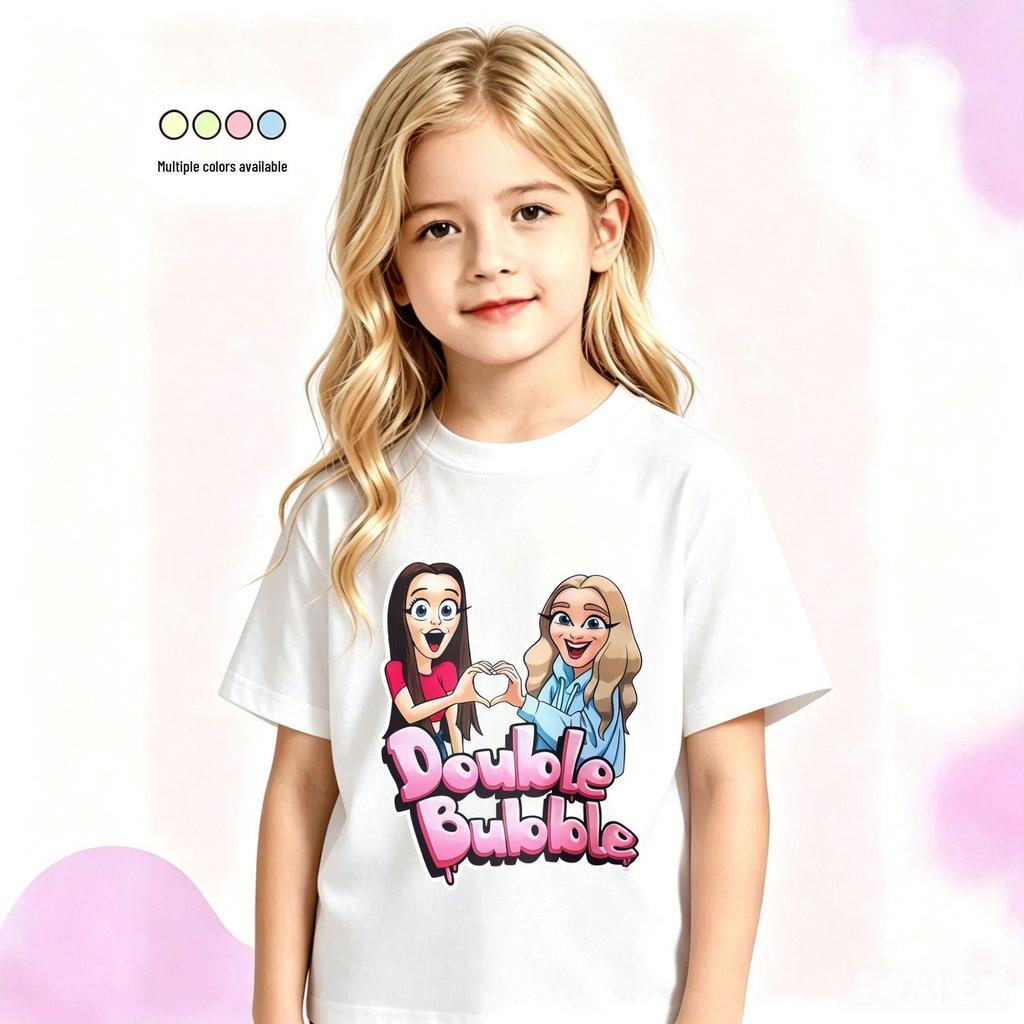 Unisex Kids Summer T-Shirt: Heart-Shaped Cartoon Print & Fun Slogan