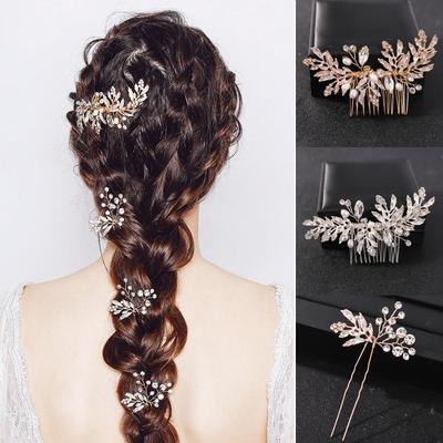 Trendiger Blatt Perle Strass Kristall Braut Haarkamm Hochzeit Haarschmuck Braut Kopfschmuck Haarschmuck Frauen Haarschmuck