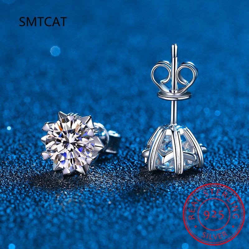 Moissanite Stud Earrings 5MM White Gold Plated 925 Silver D VVS1 Lab Diamond Snowflake Ear Studs For Women