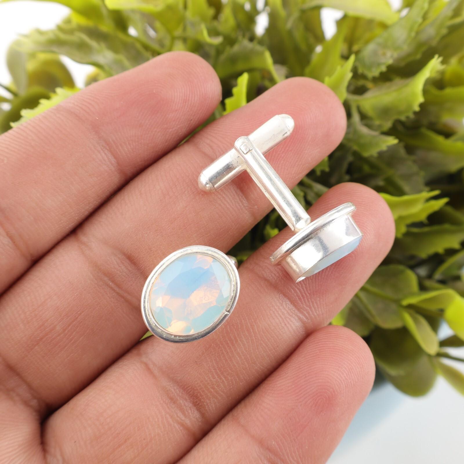 

Молочный опал драгоценный камень 925 стерлинговое серебро ручная работа ювелирные изделия мужские запонки 0.59 CL-2-20