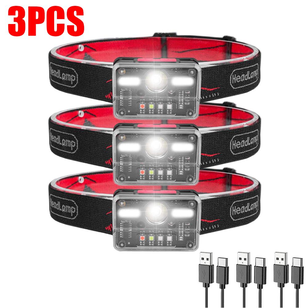 Portable Induction Headlamp 9Lighting Modes USB Rechargeable Head Lamp With Built-in 1000mah Battery Outdoor Night Fishing Lamp