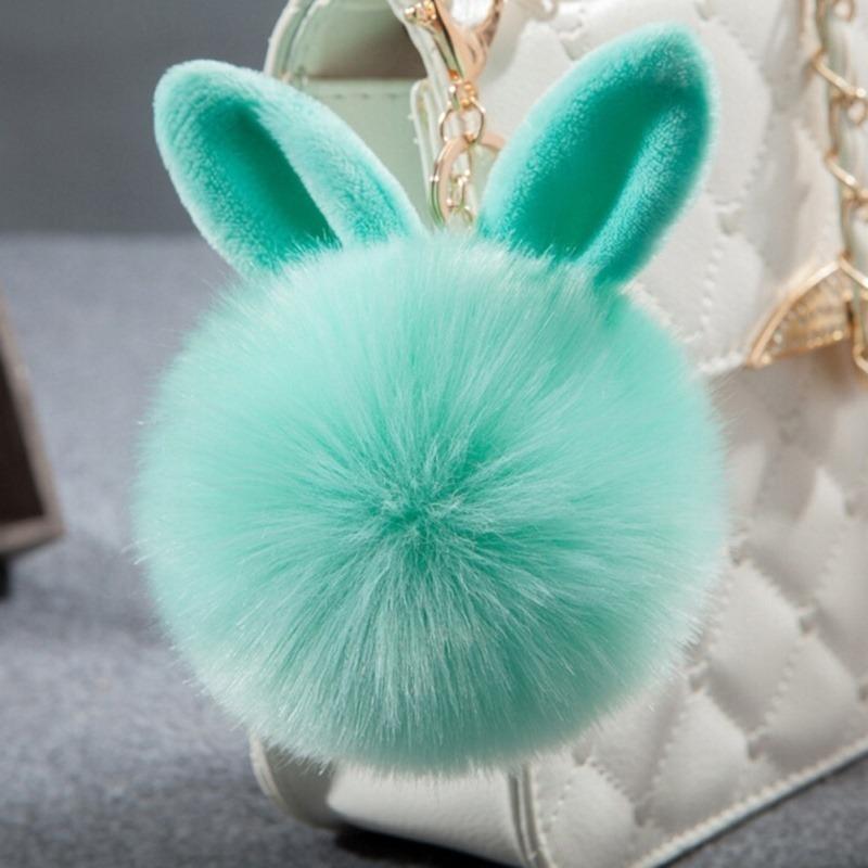 New Fluffy Bunny Toys Ear Keychain Rabbit Chain Fur Woman Bag Charms Keyring Car Pendant Holder Jewelry