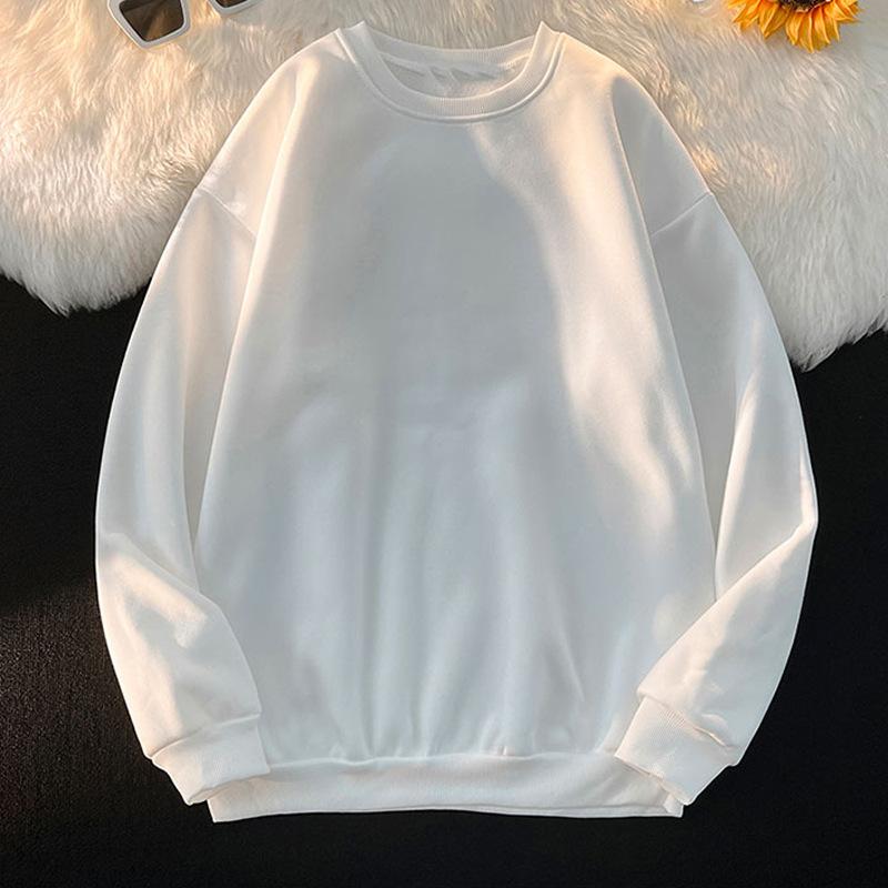 Spring and Autumn Men's Clothing Fleece Thickened Crew Neck Sweater Men's Long Sleeve T-Shirt Autumn and Winter Hong Kong Style 2025 New