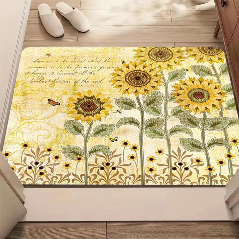 Sunflower Print Welcome Door Mat American Country Style Area Rug Soft Non-slip Floor Mat for Indoor Outdoor Entrance Home Decor