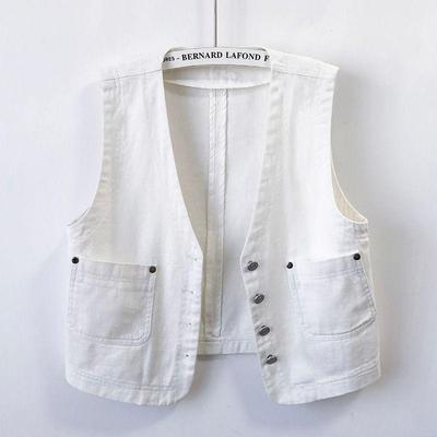 Women's Simple Casual White Denim Sleeveless Vest Jacket for Spring/Summer