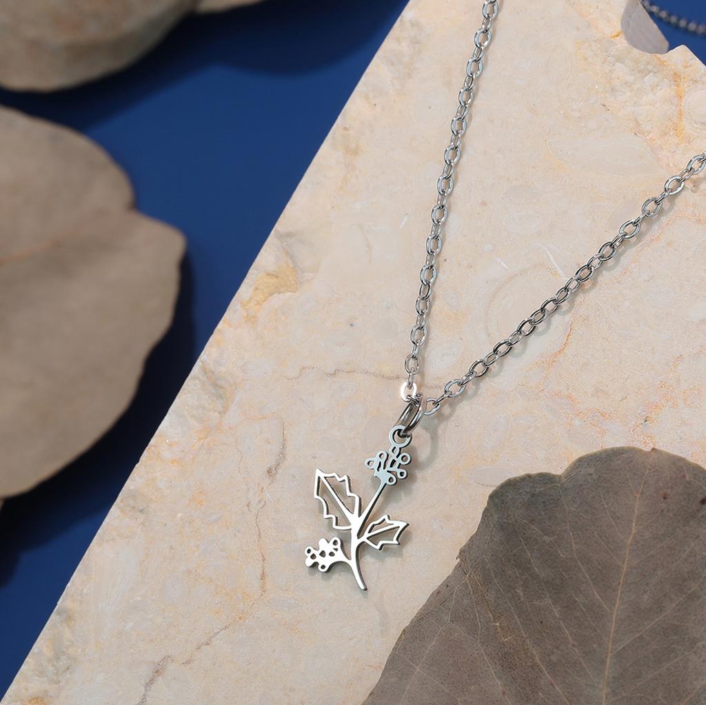 Kinitial Stainless Steel Birth Month Flower Necklace 12 Month Birthday Floral Pendants Necklace Bracelet Women Jewelry Gifts