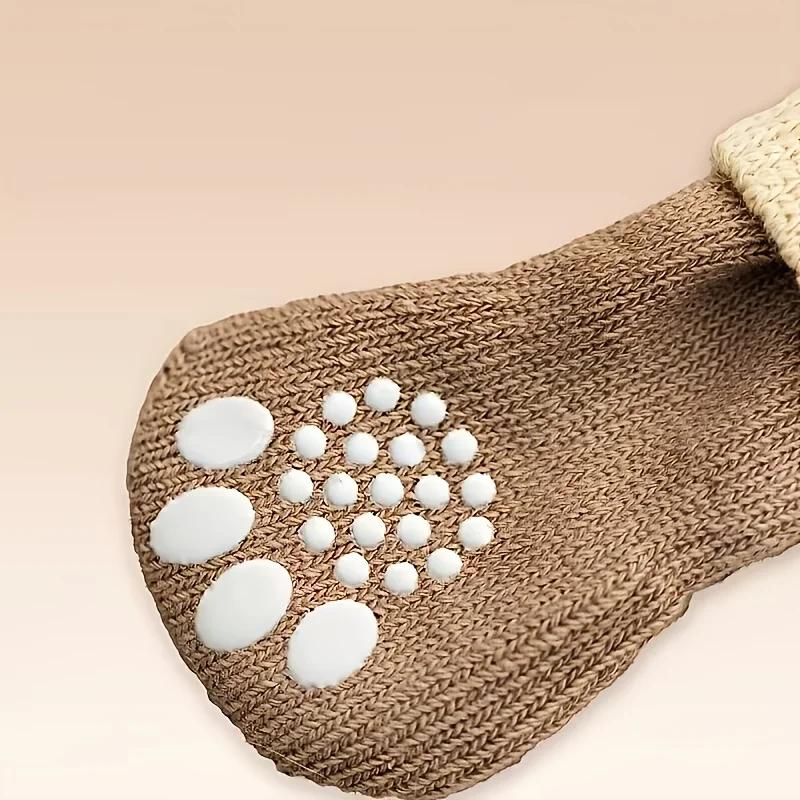 4Pcs Anti-Slip Dog Socks Indoor Paw Protector Breathable Cotton Knitted Pet Socks for Small Medium Dogs