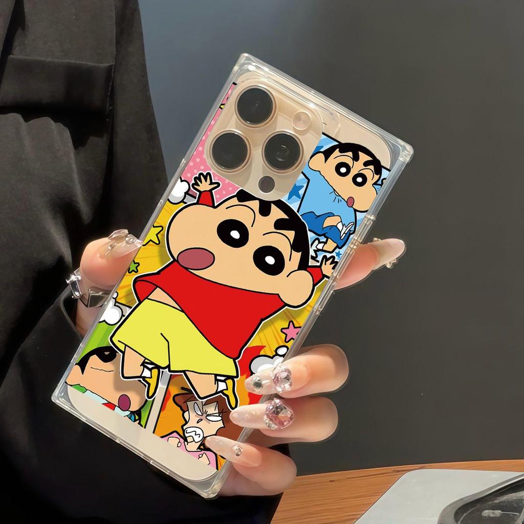 Clear Square Back Tube Case Protection For iPhone 16 ProMax 14 Pro Max 13 12 15 Plus 11 Anti-Oxygen,Starry Shin-chan Pattern Casing