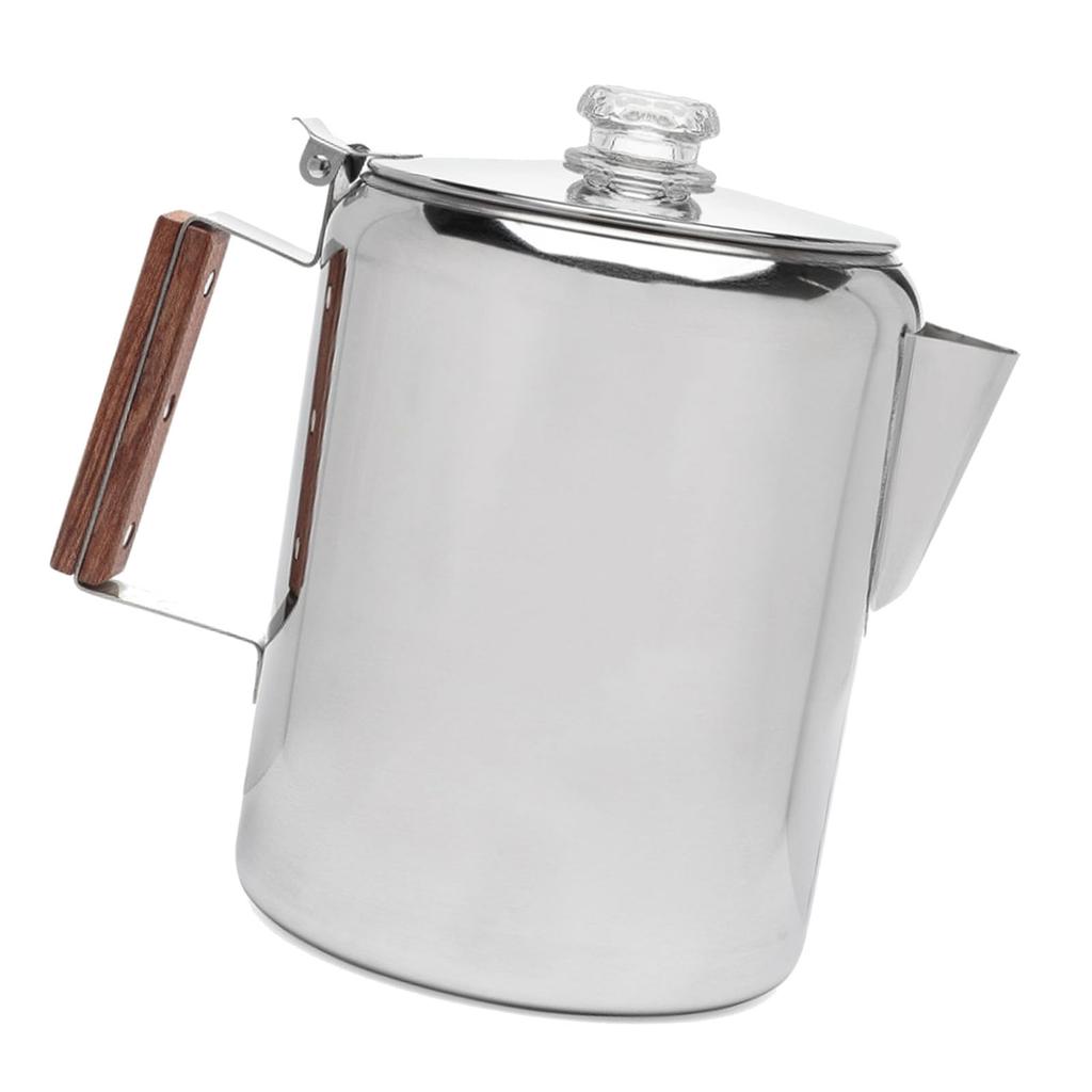 Stovetop Coffee Pot Stainless Steel Coffee Percolator with V Spout Wood Handle Multi Stove Compatible for Camping
