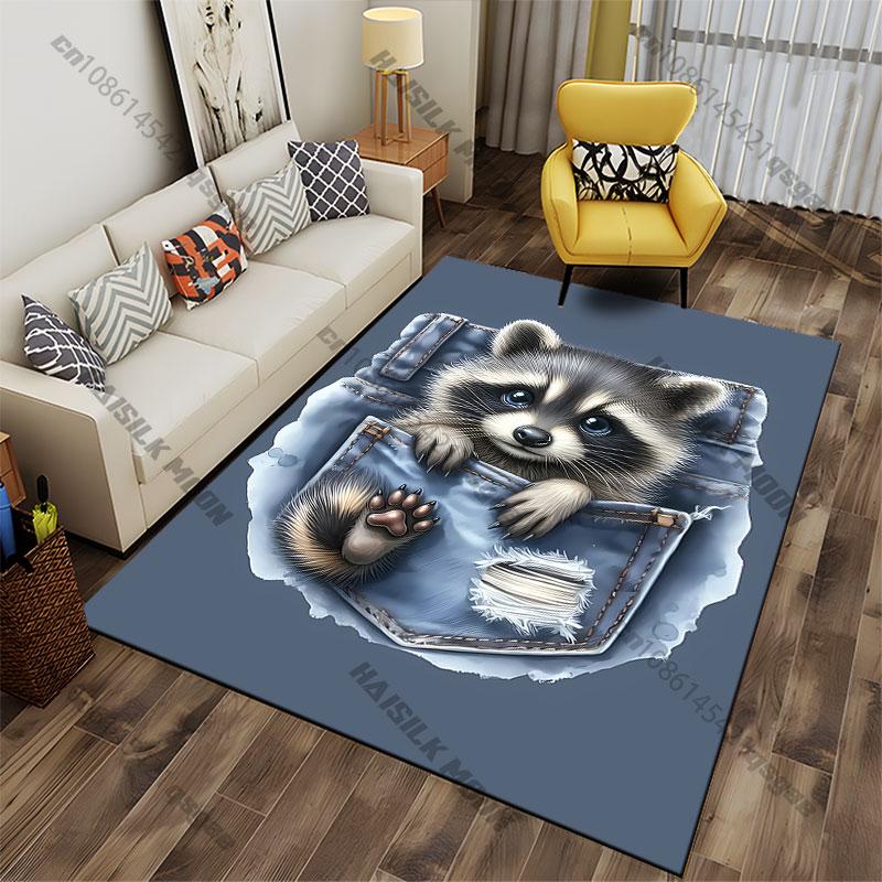 Raccoon nestled inside pocket carpet Yoga living room room decor children's crawling mat doormat area rug games mat