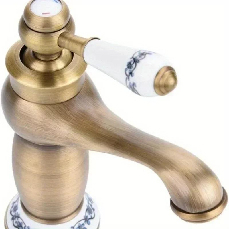 Retro Brass Basin Faucet Suitable Home Kitchen Copper Cold Water Handle Faucet Useful Bathroom Washing Accessory Home Supplies
