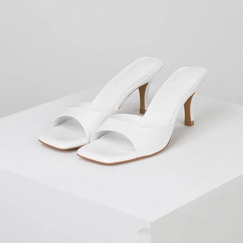 Fashion Summer New Slippers Women Trend Sexy Square Toe Large Size Thin Heels Shoes Ladies Casual Slippers Heel Zapatos
