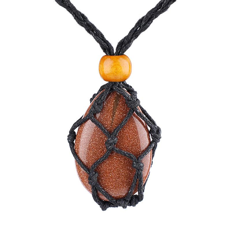 1pc Natural Stone Pendant String Bag Necklace Adjustable Braid Sweater Chain Necklace for Men and Women Jewelry