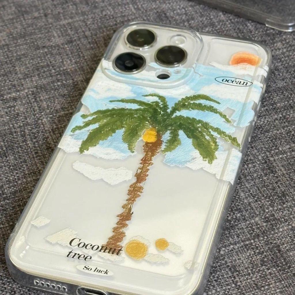Summer Cloud Coconut Tree Clear Case for Apple iPhone 11, 12, 13, 14 Pro Max, XR/XS, 15