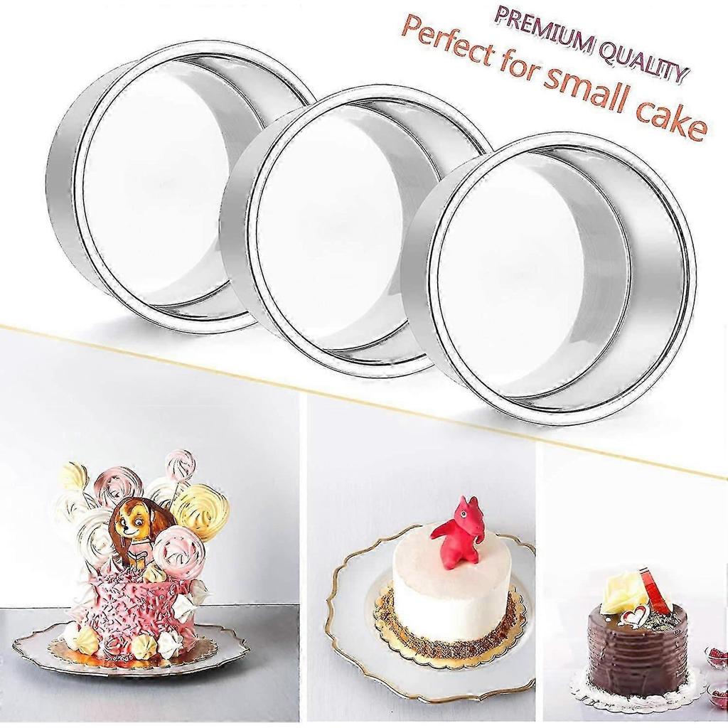 4 Inch Small Cake Pan Set Of 3, E-far Stainless Steel Mini Round Smash Cake Baking Pans, Non-toxic & Healthy, Mirror Finish & Dishwasher Safe