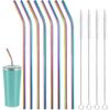 8 Pcs Stainless Steel Straws 12 Inch Long Reble Colorful Metal Bent Straw with 4 Pieces Cleaning Brush for 100oz Drinking Reble Tumblers Accessories