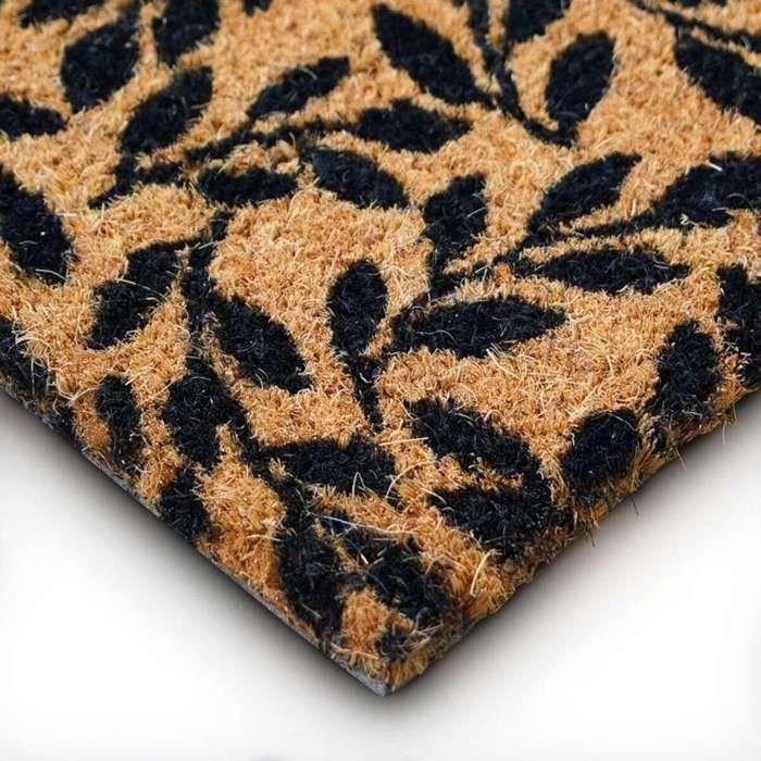 Coconut Fiber Doormat Natural Black Twig Pattern 60x40