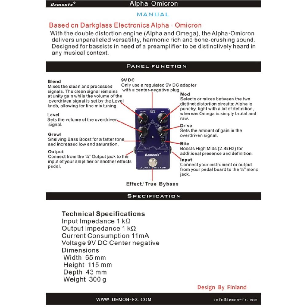 Demonfx Alpha Electronics Alpha Omicron Clone Alpha Omicron Bass Distortion Bass Effector BASS Distortion Omicron/Darkglass (Darkglass Clone)