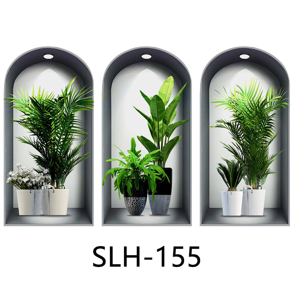 Set 3 Buc. Autocolante de Perete cu Plante și Flori DIY Coroană Abțibilduri din Sticlă pentru Decor Nuntă Living Dormitor Autocolante Autoadezive pentru Frigider